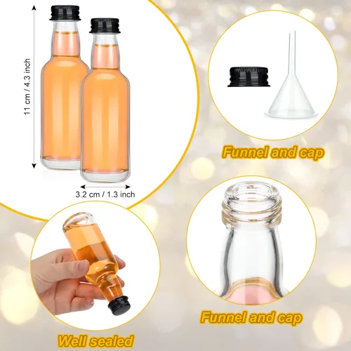 Miniatura 3 de Didaey 24 botellas pequeñas de licor de vidrio con tapas, pequeñas botellas de vino vacías reutilizables con tapa de rosca negra de aluminio