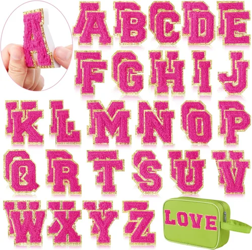 WILLBOND 52 parches autoadhesivos de letras de felpilla de 2.2/2.8 pulgadas A-Z, calcomanías bordadas del alfabeto para ropa, bolsa, sombrero,