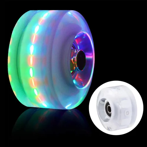 Miniatura 7 de Paquete de 4 ruedas luminosas para patinaje al aire libre con rodamientos, ruedas de patinaje cuádruple para patinaje de doble fila y patineta