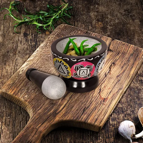 Miniatura 2 de Mortero y Mano de Mortero, Hecho de Piedra Dura Pulida de Servicio Pesado, Molinillo de Piedra Natural para Especias, Pastas, Hierbas, Condimentos