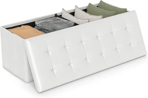 Miniatura 12 de Giantex Banco Otomano de Almacenamiento Plegable de 43 Pulgadas, Baúl de Almacenamiento Tapizado en Cuero PU con Bolsillo Lateral, Asiento