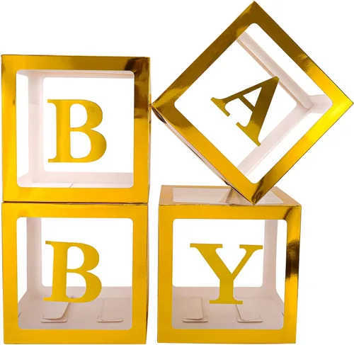 Miniatura 10 de Sooyee Cajas de bebé transparentes negras con letras para baby shower, decoración de baby shower, fiesta de cumpleaños, cajas de globos Negro