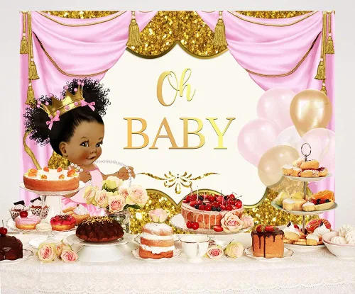 Miniatura 3 de Ticuenicoa Telón de fondo Oh Baby para niña, princesa real, fondo rosa y dorado para baby shower, fondo fresco de princesa baby shower, cartel