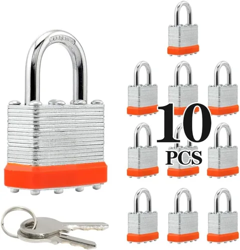 Miniatura 12 de ZonRo Candados con llave de acero laminado, cerraduras iguales con llave, 1-9/16 pulgadas de ancho, candados de grillete normal, paquete de 6, aro