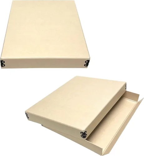 Lineco Caja de almacenamiento de museo bronceada, 8 x 10 x 1.5 pulgadas, diseño frontal con borde de metal. Organiza, almacena y conserva