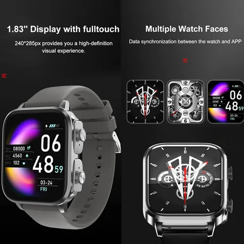 Miniatura 4 de Tuanzi T22 - Reloj inteligente 2 en 1 de 1.83 pulgadas con auriculares TWS inalámbrico Bluetooth Combo Bluetooth Llamada Bluetooth Frecuencia
