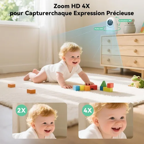 Miniatura 9 de Simyke Monitor de video para bebé con cámara y audio, pantalla de 5 pulgadas, 720P, sin WiFi o modo de aplicación gratuita, zoom panorámico
