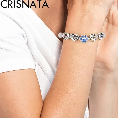 Miniatura 5 de CRISNATA Dijes con estampado de patas de cachorro con cristal Brithstone, plata de ley 925, cuentas de corazón con estampado de patas, se adapta a