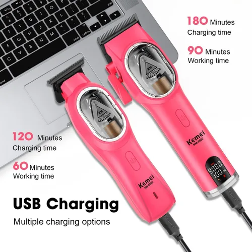 Miniatura 4 de KEMEI KM-8502 - Juego de cortapelos y recortadora de pelo profesional inalámbrica para hombres, kit de corte de pelo eléctrico de peluquería de 9000