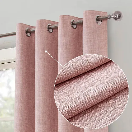 Miniatura 12 de always4u Cortinas 100% opacas con textura de lino, tejido casual, cortinas con aislamiento térmico para sala de estar, dormitorio, 2 paneles, beige