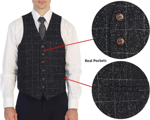 Miniatura 9 de Gioberti Chaleco de tweed formal de 6 botones para hombres