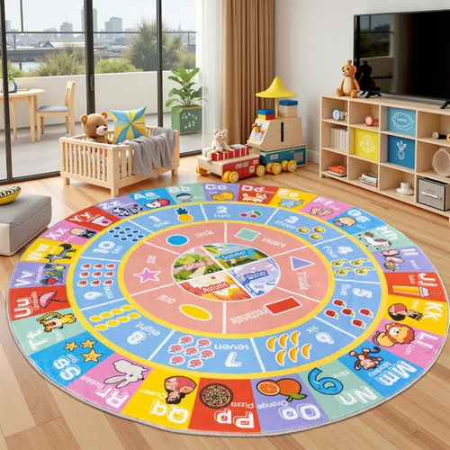 Miniatura 13 de Alfombras infantiles para sala de juegos, suave y antideslizante, alfombra educativa redonda de 4 x 4 pies para aprender alfabetos ABC, números