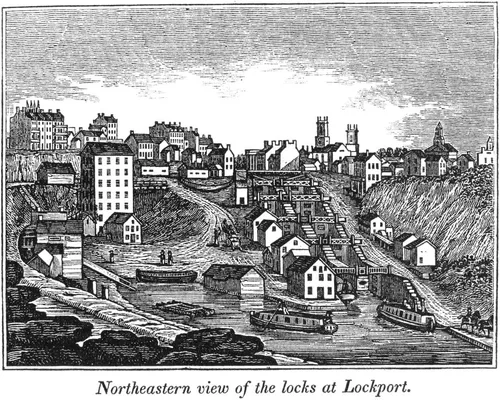 Erie Canal 1842 Northeastern View Of The Locks At Lockport New York Wood Grabado American 1842 Póster impreso por (24 x 36)