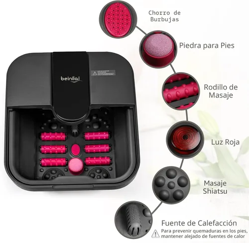 Miniatura 2 de Beinilai Spa para pies plegable, baño de pies con calor y masaje y chorros de burbujas, tina para remojar los pies con seis rodillos no motorizados