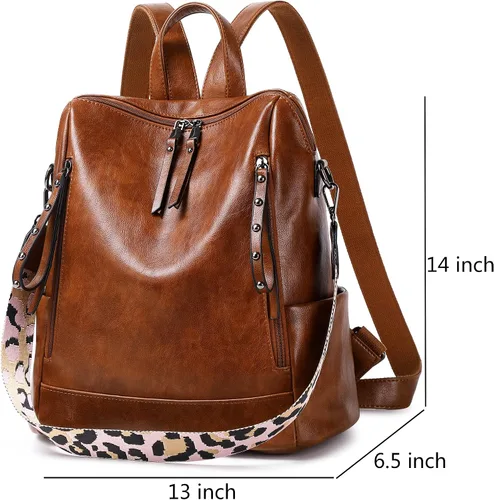 Miniatura 3 de Mochila de cuero para mujer, tamaño pequeño, a la moda, para todos los días, viajes, bolsa de hombro, color marrón, Marrón, talla única , Fashion