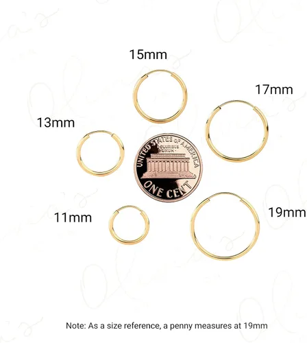 Miniatura 7 de Aretes de aro sin fin de oro amarillo de 14 quilates (11-0.748x0.051in), Metal