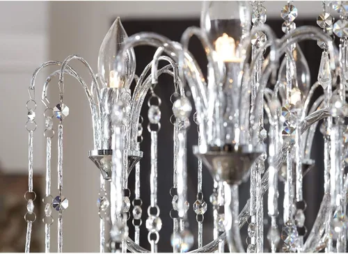 Miniatura 7 de Vienna Full Spectrum Lámpara de araña cromada plateada de 29 pulgadas de ancho, brazo curvado de cristal transparente, 6 lámparas, comedor, casa
