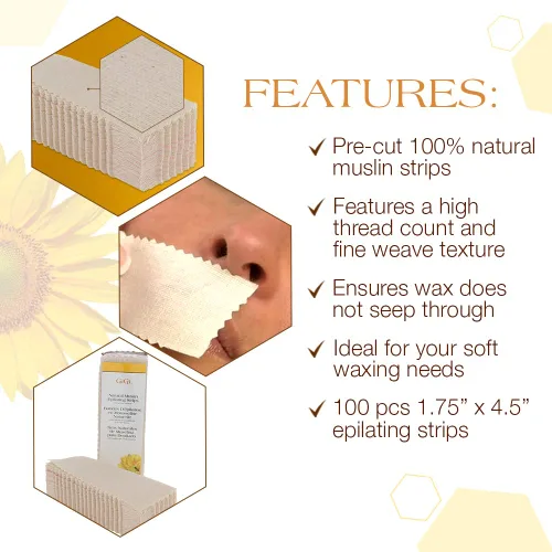 Miniatura 4 de Tiras de cera GiGi para depilación/depilación del cabello, muselina natural pequeña, 100 tiras depiladoras