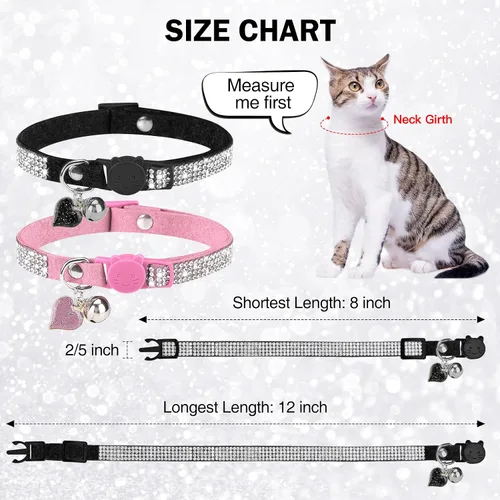 Miniatura 4 de Collar de Gato con Pedrería Desprendible con Cascabel, Collar de Gato con Diamantes con Hebilla de Seguridad de Liberación Rápida para Niña Niño
