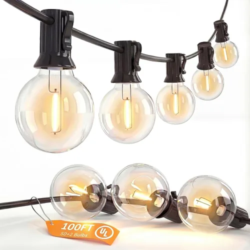 Miniatura 17 de SUNSGNE Luces Redondas de Navidad de 25 Pies para Exteriores, Cadena de Luces Globo G40 con 27 Luces LED Transparentes (2 de Repuesto), Cadena