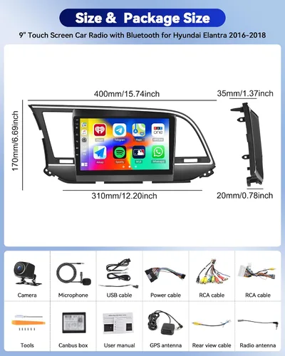 Miniatura 9 de CAMECHO 8 Core 6+128G Android 15 Estéreo de coche para Hyundai Elantra 2016 2017 2018, 9 pulgadas IPS 2.5D Radio de coche con Carplay inalámbrico