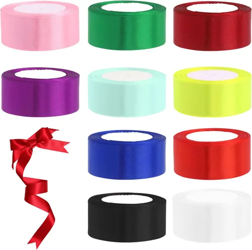 Miniatura 8 de Swpeet 10 rollos de 10 colores de 2/5 pulgadas x 25 yardas, de una sola cara, tela de cinta de satén, cinta de satén para envolver regalos