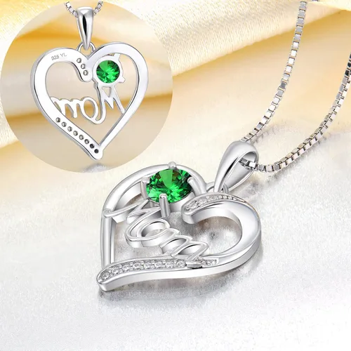 Miniatura 5 de YL Collar de corazón de plata de ley 925 para mujer, colgante de amor a mamá, joyería de piedra natal para madre