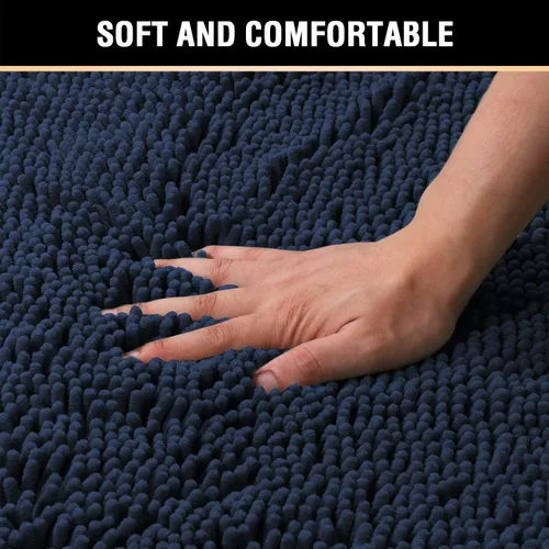 Miniatura 4 de H.VERSAILTEX Alfombra de baño azul marino, 36 x 24 pulgadas, antideslizante, para suelo de baño, felpilla de lujo, ultra suave, alfombras peludas