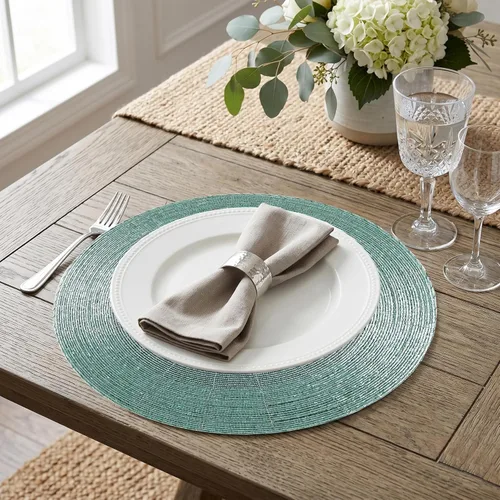 Miniatura 8 de 4 Piezas Manteles Individuales con Cuentas - Manteles de Mesa Redondos de Cuentas de Vidrio de 13 Pulgadas con Respaldo de Algodón - Elegantes