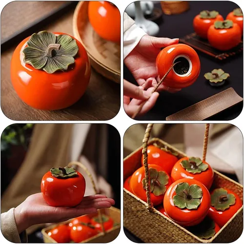 Miniatura 7 de jojofuny Juego de 2 botes de cerámica con forma de caqui, de porcelana de 6.8 onzas para cocina, almacenamiento de alimentos, aperitivos, frutos