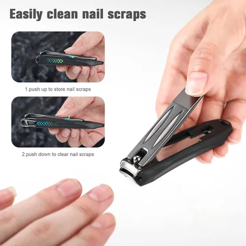 Miniatura 4 de FERYES Cortaúñas 3 en 1 para uñas de los dedos con recolector de uñas sin salpicaduras y caja de almacenamiento de metal - Cortaúñas para uñas