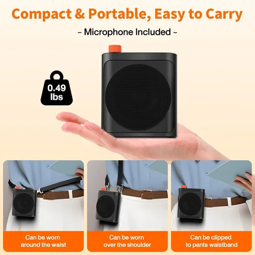 Miniatura 8 de Daakro Amplificador de voz inalámbrico con micrófono de solapa magnético, amplificador de potencia Bluetooth de 2000 mAh con 2 micrófonos