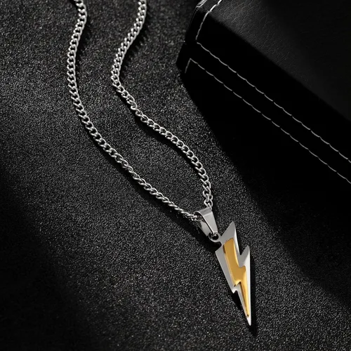 Miniatura 8 de Yumikoo Collar con colgante de acero inoxidable con rayo dorado para hombre y mujer
