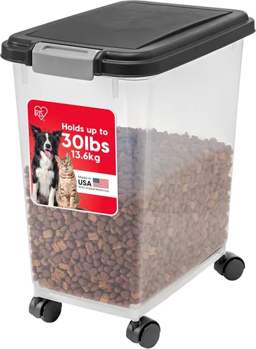 IRIS USA Contenedor hermético de almacenamiento de alimentos para perros, hasta 30 libras, con ruedas, para almacenamiento de alimentos para perros,