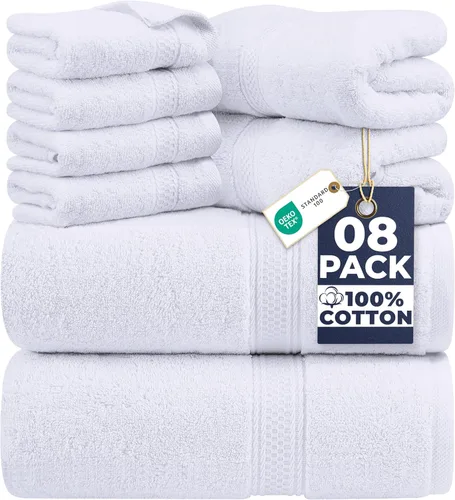 Miniatura 34 de Utopia Towels - Juego de toallas de 8 piezas, 2 toallas de baño, 2 toallas de mano y 4 para la cara, 100% algodón hilado en anillo, 600 GSM, Beige