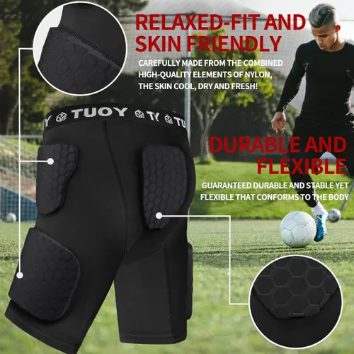 Miniatura 5 de Faja de fútbol acolchada para hombre, 5 almohadillas, almohadillas de fútbol integradas con protector de muslos para fútbol y béisbol
