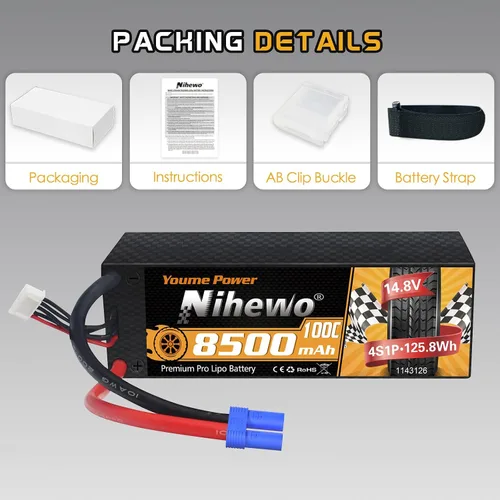 Miniatura 6 de 4S Lipo Battery 8500mAh 14.8V Lipo Battery100C Estuche rígido con conector EC5 compatible con Arrma Axial 1/5 1/6 1/7 Escala RC Vehículo Coche