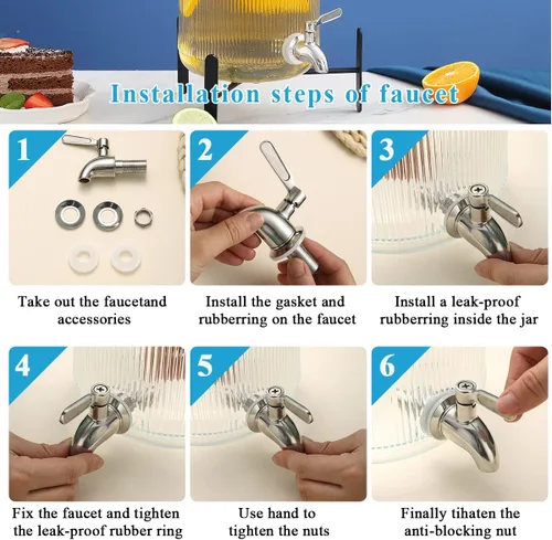 Miniatura 8 de Berglander Dispensador de bebidas de vidrio para refrigerador, dispensador de bebidas de 1 galón con grifo de acero inoxidable a prueba de fugas