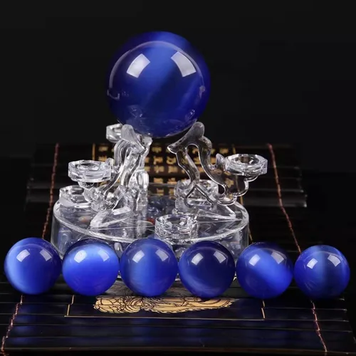 Miniatura 6 de Bolas Baoding de cristal de ojo de tigre de gato artificial azul rey de 1.57 pulgadas, bolas de salud chinas de cuarzo curativo para terapia de #2