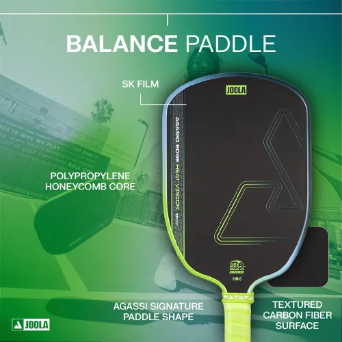 Miniatura 3 de JOOLA Agassi Heat Vision 16mm Pala de pickleball - Nueva forma con zona de punto dulce extendida - Superficie de fibra de carbono texturizada