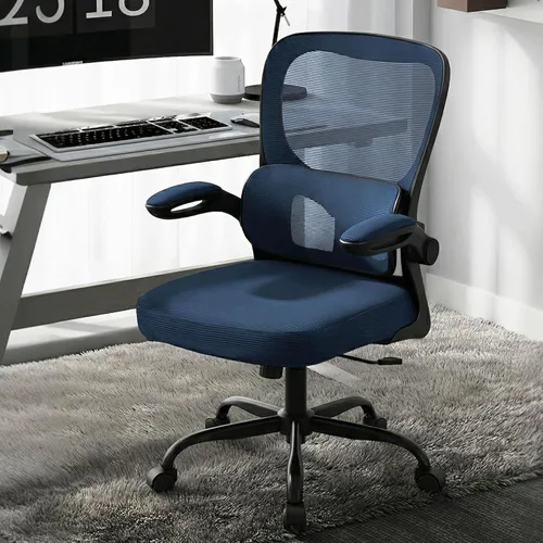 Miniatura 2 de AreShark Silla de oficina ergonómica, cómoda silla de escritorio con soporte lumbar ajustable, silla de computadora de malla con ruedas, Azul marino