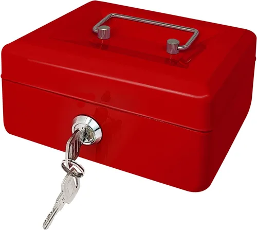 Miniatura 22 de Caja de efectivo de acero con cerradura de llave, organizador de dinero pequeño de metal con bandeja para dinero, caja de almacenamiento de efectivo
