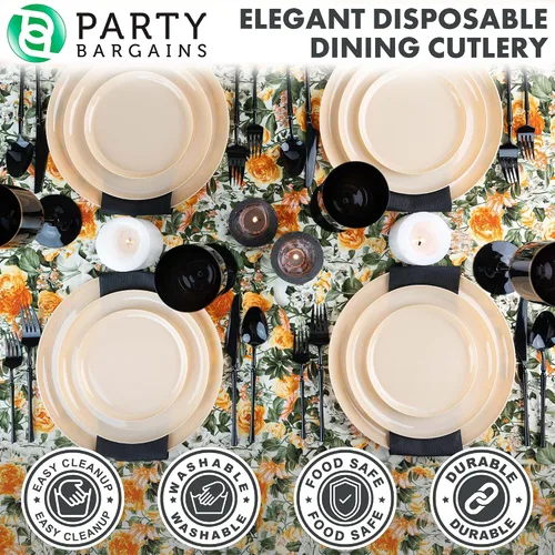 Miniatura 5 de Party Bargains Juego de cubiertos negros de plástico desechable, utensilios de diseño moderno infinito, paquete de 40: 16 tenedores, 8 cuchillos, 16