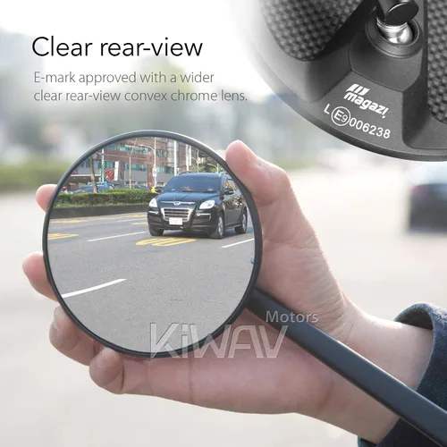 Miniatura 9 de KiWAV Aftermarket - Espejos retrovisores laterales redondos Mamba real fibra de carbono negro convexo ajustable M8 0.315 in 1.25 adaptadores de paso