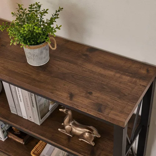 Miniatura 3 de BON AUGURE - Mesa de consola rústica detrás del sofá, mesa industrial de entrada con estantes, mesas de sofá de 3 niveles estilo granja para sala