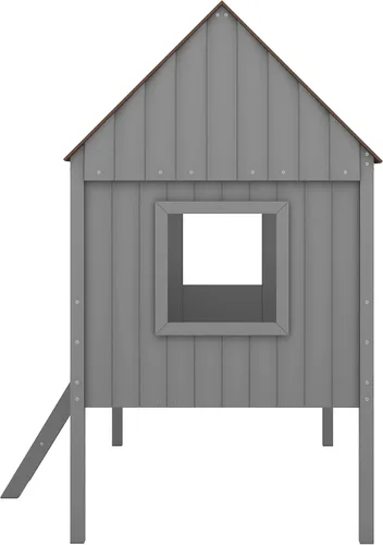 Miniatura 8 de Quarte Fun House - Cama con techo y dos ventanas laterales, cama baja de madera tamaño individual con escaleras pequeñas y barandilla, para niños