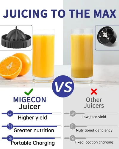 Miniatura 4 de SUNHAIXIA Exprimidor eléctrico recargable - Exprimidor de cítricos con tipo c recargable para jugo de naranja, limón y pomelo. (azul-45 vatios)