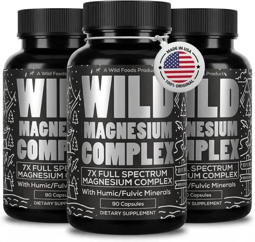 Wild Foods Suplemento complejo de magnesio con formas 7X | Alta absorción, espectro completo, fácil digestión | 500 mg de glicinato, bisglicinato,