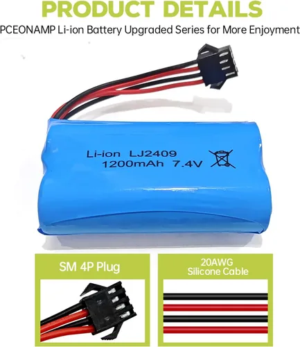 Miniatura 5 de Accesorios 2 unids 7.4 V 1200 mAh SM-4P Plug Batería para EC08 Control Remoto Barco Batería de repuesto Modelo de barco Modelo de coche Batería