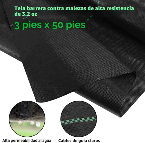 Miniatura 2 de LAVEVE Tela de barrera contra malezas de 3 x 50 pies, paño de jardín resistente de alta calidad, cubierta de suelo para jardinería, agricultura